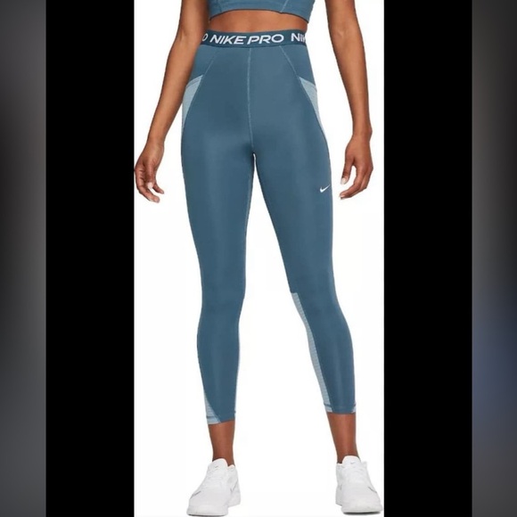 Nike pro Blue High-Waisted Leggings with Moisture-Wicking Fabric - Picture 1 of 5